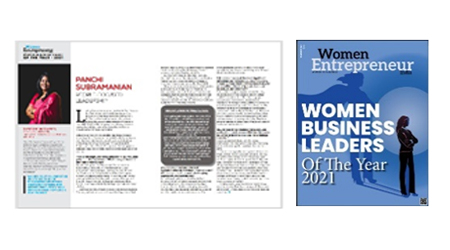 Woman Business Leader of the year 2021 by Women Entrepreneur India Magazine